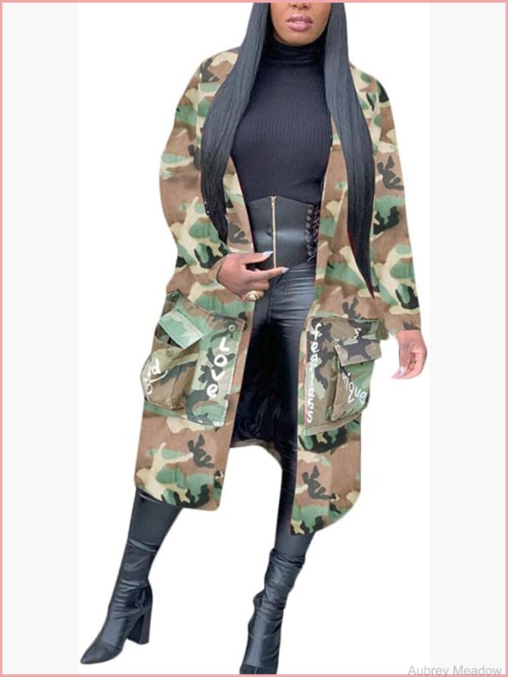Camo Blazer Jacket for Women Lapel Long Sleeve Open Front Cardigan Coat Pockets